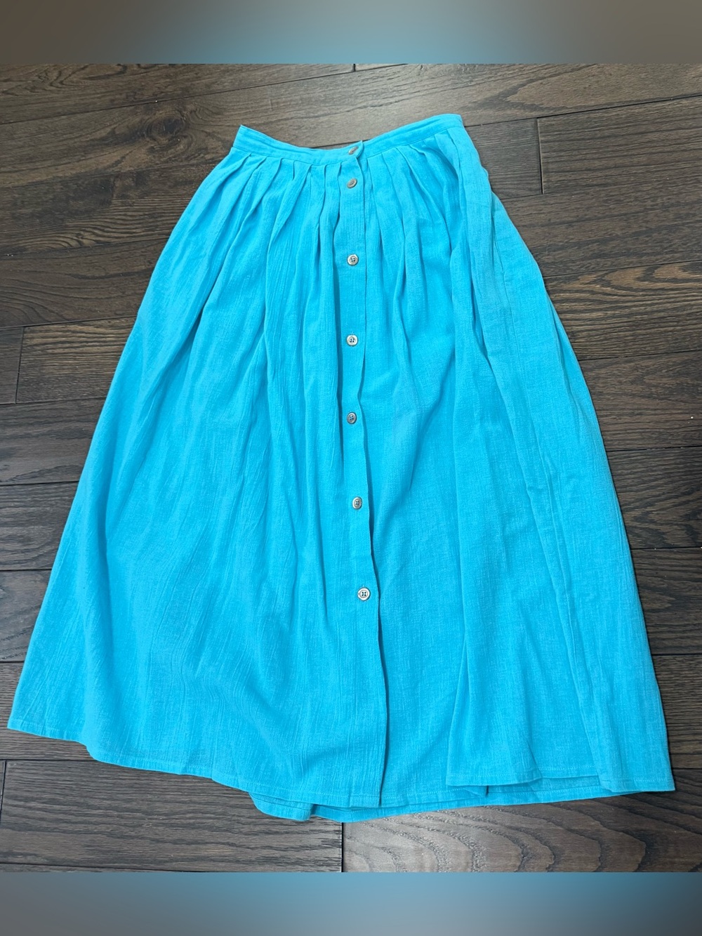 Turquoise Vintage Button-Front Cacharel Paris Midi Skirt